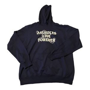 Assholes Live Forever Navy Blue Barbed Wire Hoodie NWOT